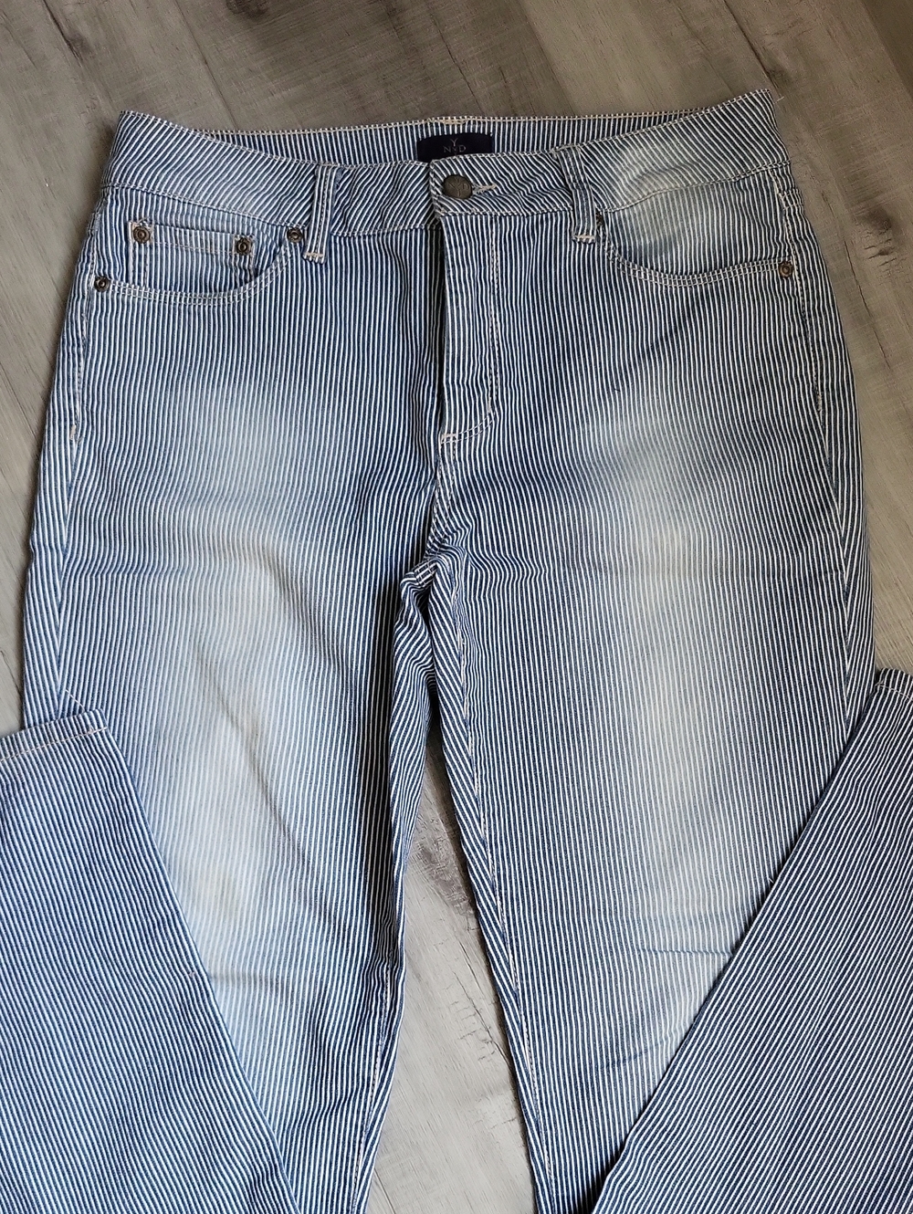 NYDJ Pinstripe Slim Straight Blue & White Jeans